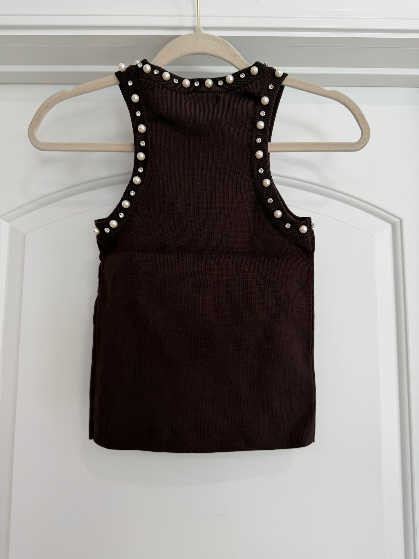 NEW!! Rhinestone and Pearl Tank in Brown