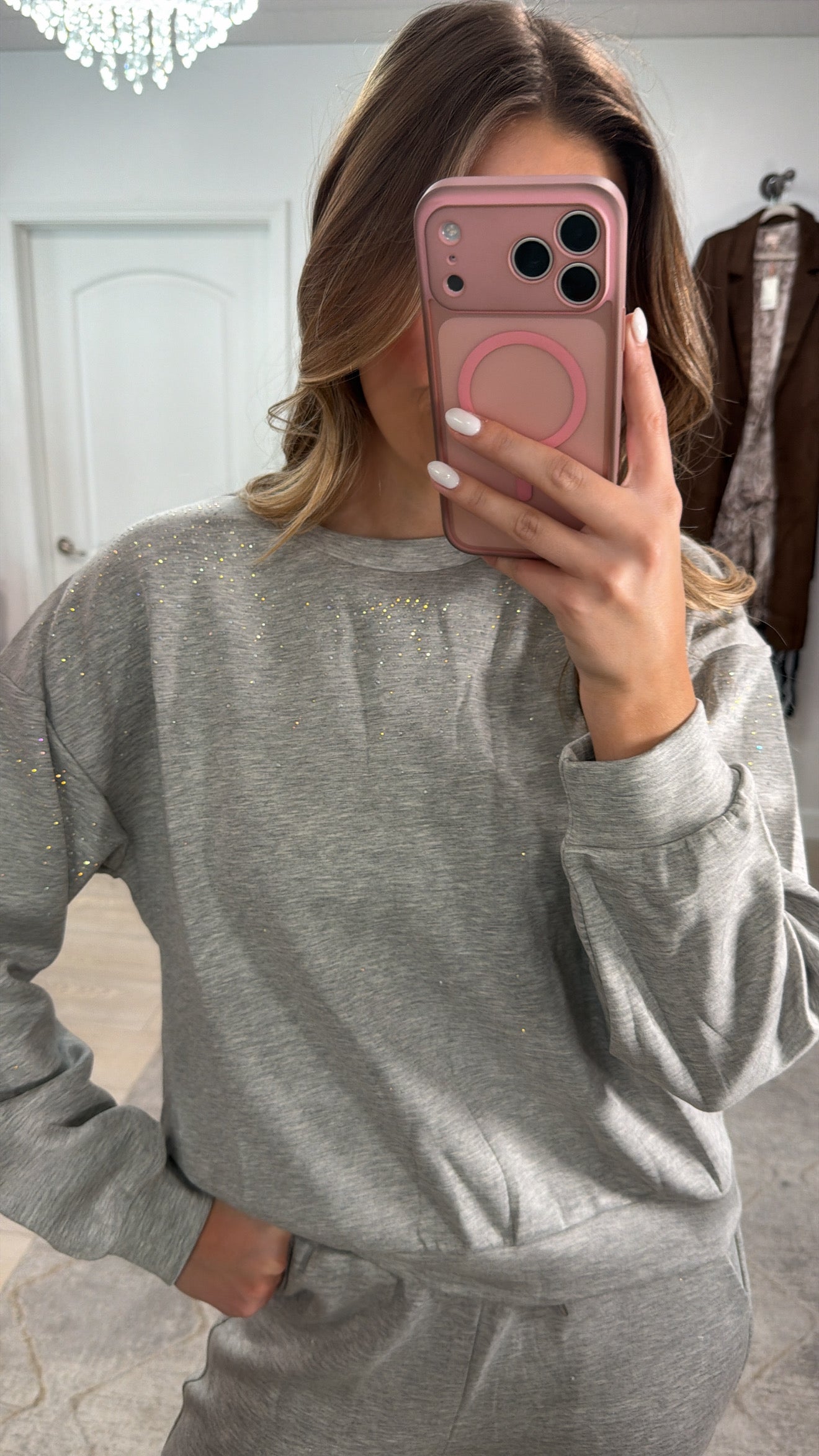 NEW!! "Out Of Office" Rhinestone Lounge Set in Grey