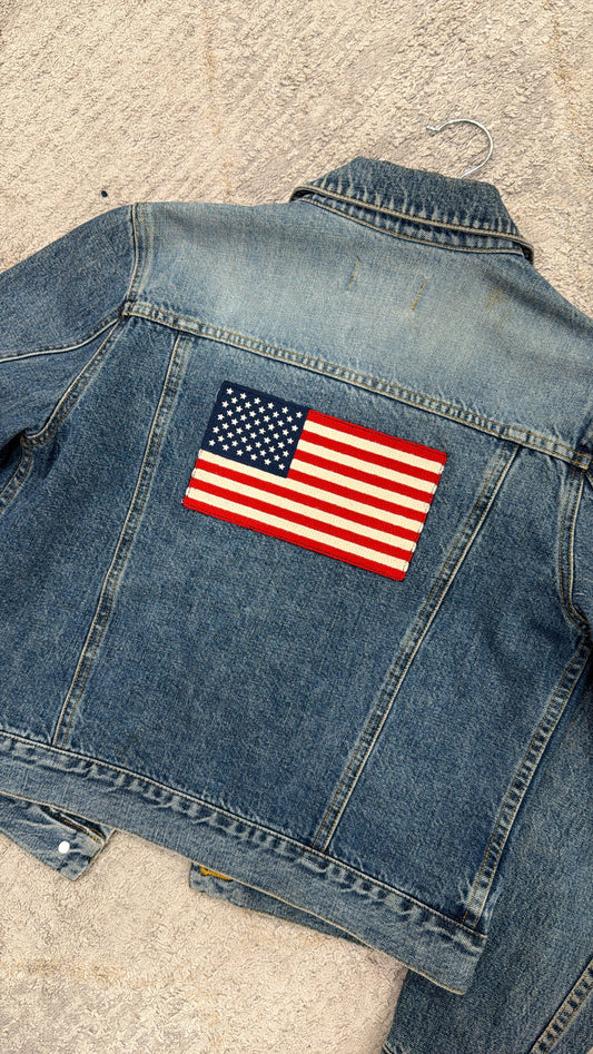 NEW!! Vintage Ralph Lauren Denim American Flag Jacket Size Medium