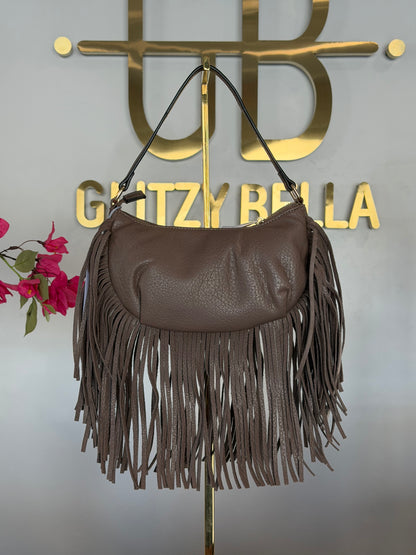 "Headliner" Fringe Purse in Tan