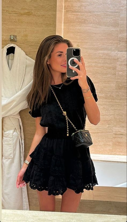 Natasha Heritage Mini Dress - Black
