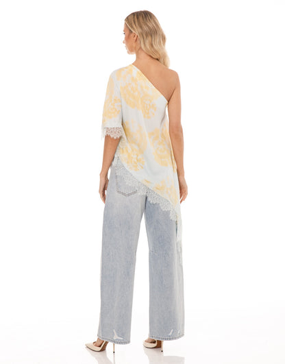 Asymmetric Lace Top in Light Blue Floral