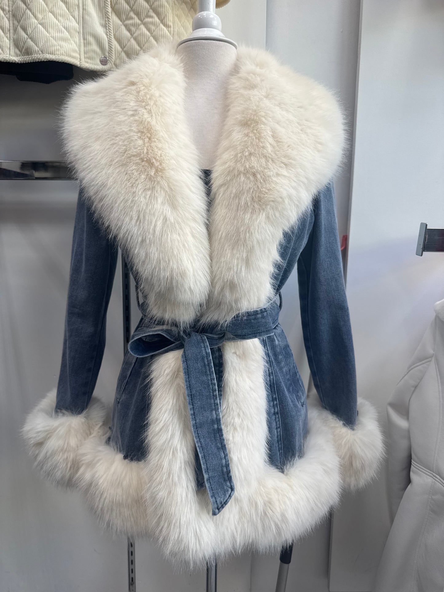 Show Stopper Faux Fur Blue Denim Jacket