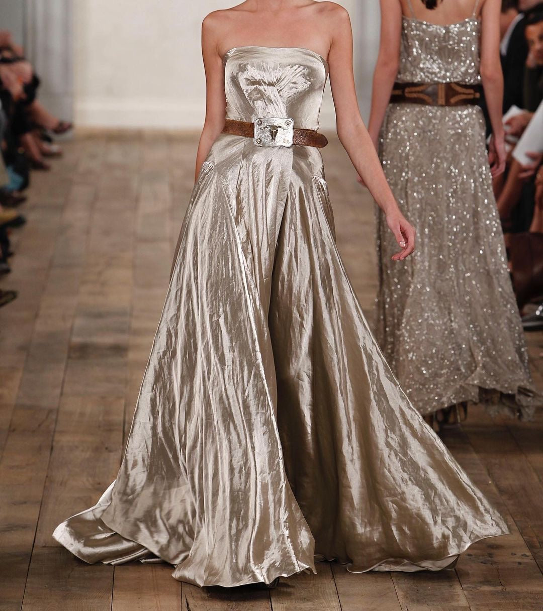 NEW!! "Gilded Girl" Silver Satin Maxi Dress