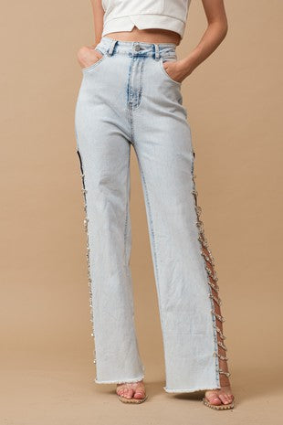 NEW!! The Lexi Denim Rhinestone Cut Out Jean (slight defect)