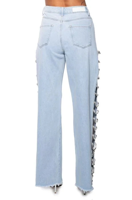 NEW!! The Lexi Denim Rhinestone Cut Out Jean (slight defect