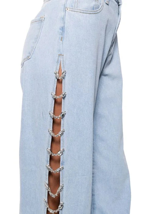 NEW!! The Lexi Denim Rhinestone Cut Out Jean (slight defect)