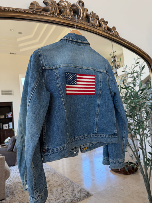 Vintage Ralph Lauren Denim American Flag Jacket Size Medium