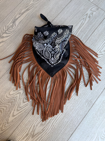 Leather Fringe Bandana in 2 Colors by Dirty Mojave