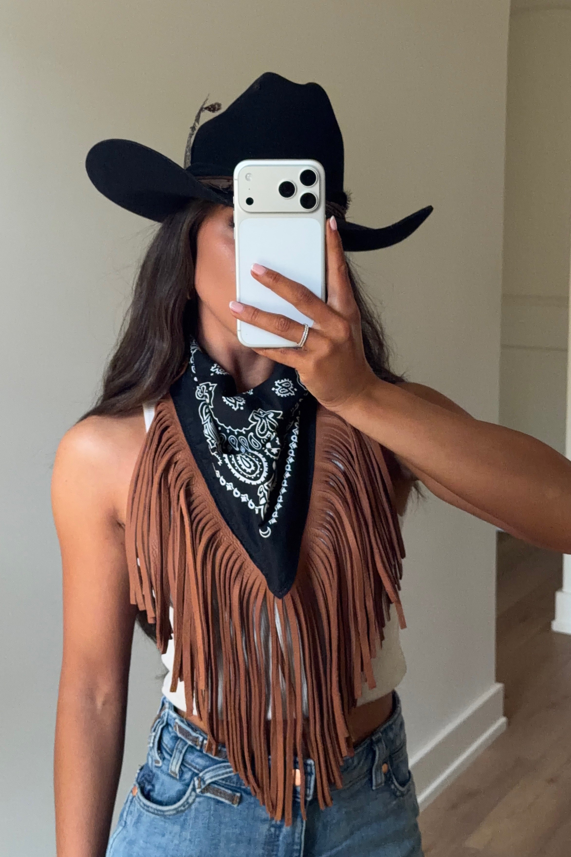 Leather Fringe Bandana in Black/Brown – Glitzy Bella