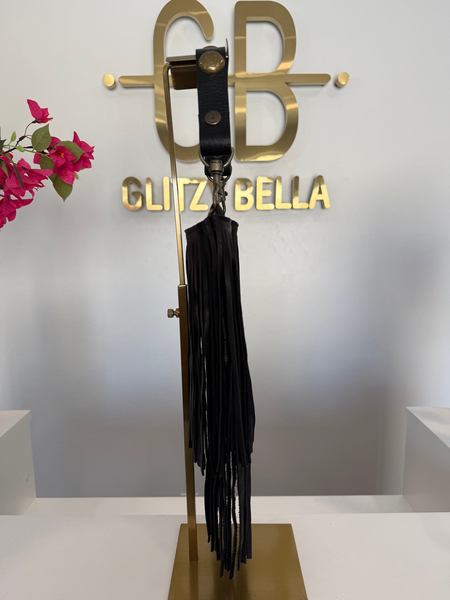 Black Fringe Crossbody w/ Black Stud Strap