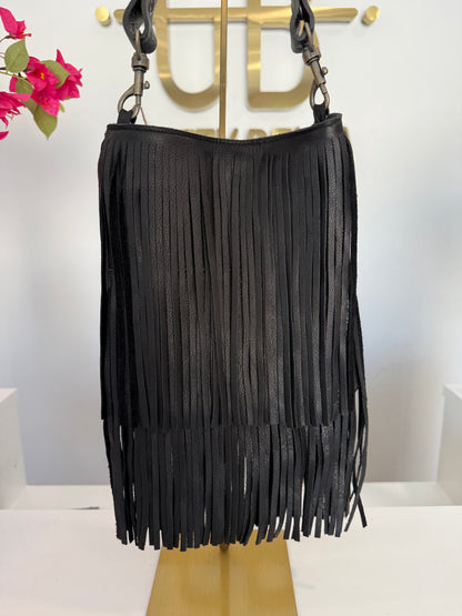Black Fringe Crossbody w/ Black Stud Strap