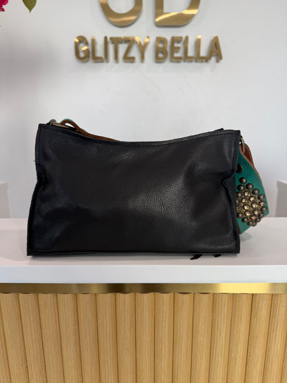 The "Bella" Mini Bag in Black w/ Turquoise Strap