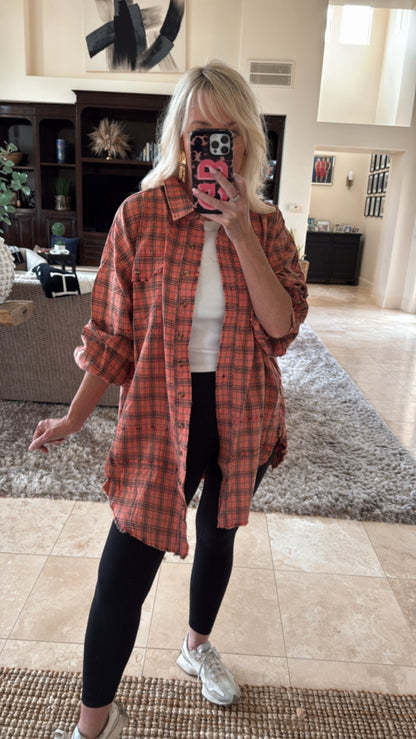 NEW!! Vintage Oversized Plaid Button Down Top