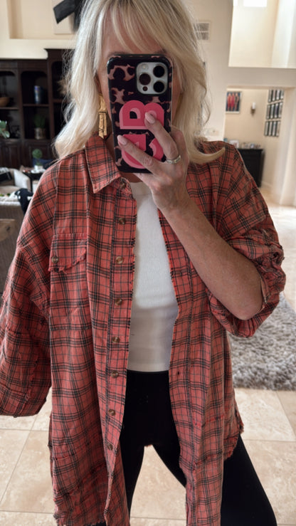 NEW!! Vintage Oversized Plaid Button Down Top