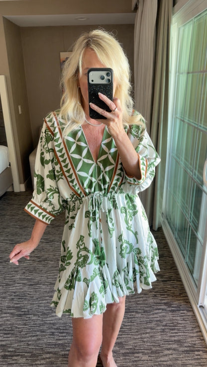 "Ibiza" Tassel Mini Dress in Sage