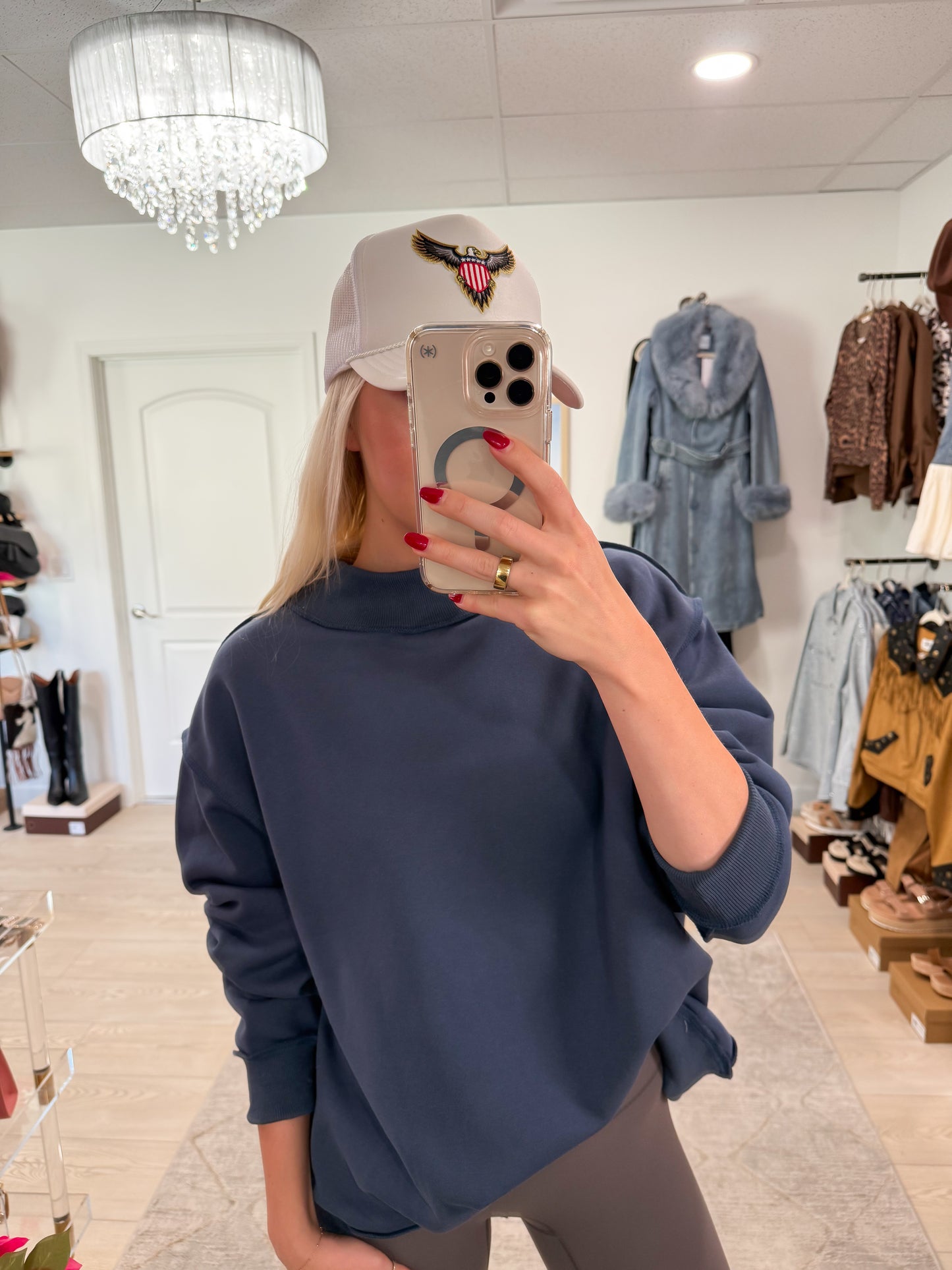 NEW!! "Lounge Mode" Mockneck Sweatshirt in Denim Blue