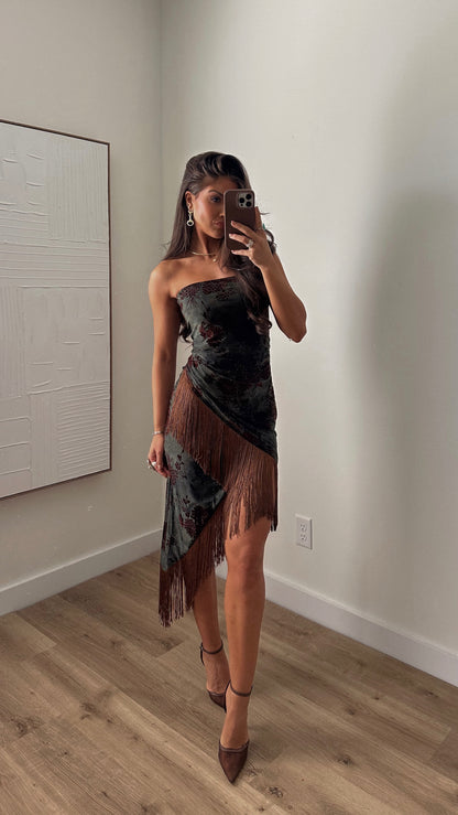 NEW!! "Ellie" Asymmetrical Fringe Midi Dress