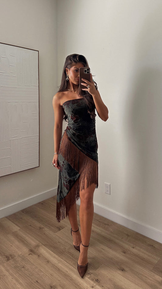 NEW!! "Ellie" Asymmetrical Fringe Midi Dress