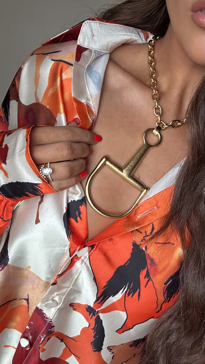 NEW!! Horsebit Necklace with Chain in Gold