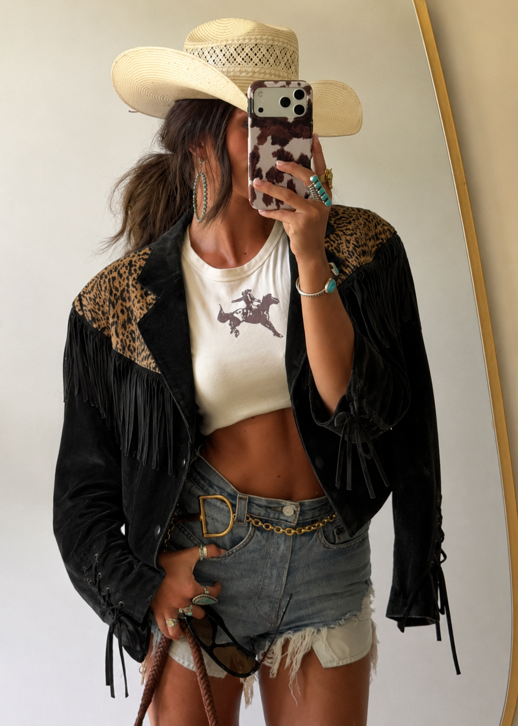 Vintage Black Suede Fringe Jacket Size Small/Medium