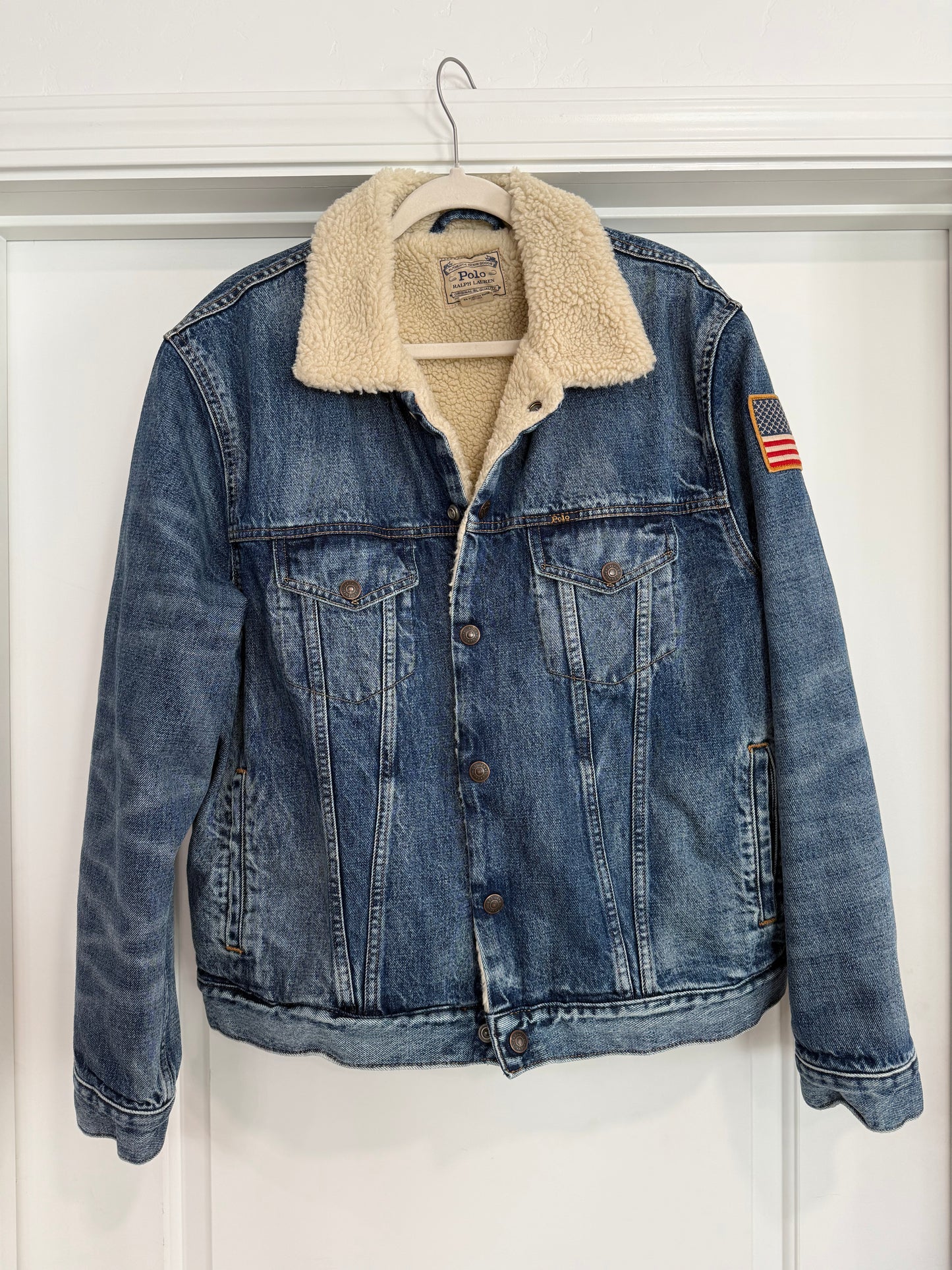 NEW!! Vintage Ralph Lauren Sherpa Denim Jacket Size Large