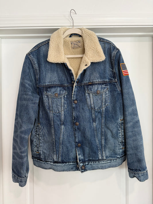 NEW!! Vintage Ralph Lauren Sherpa Denim Jacket Size Large