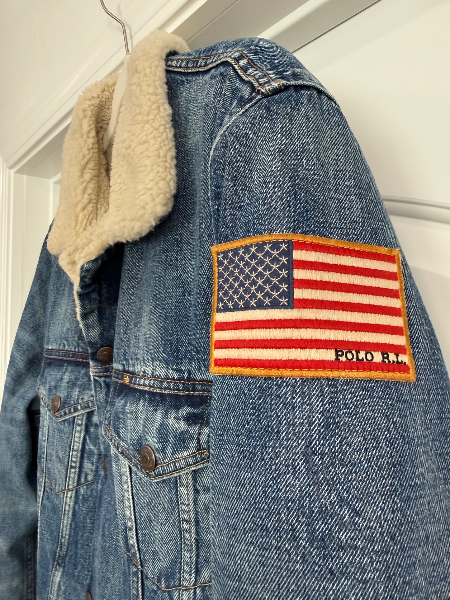 NEW!! Vintage Ralph Lauren Sherpa Denim Jacket Size Large