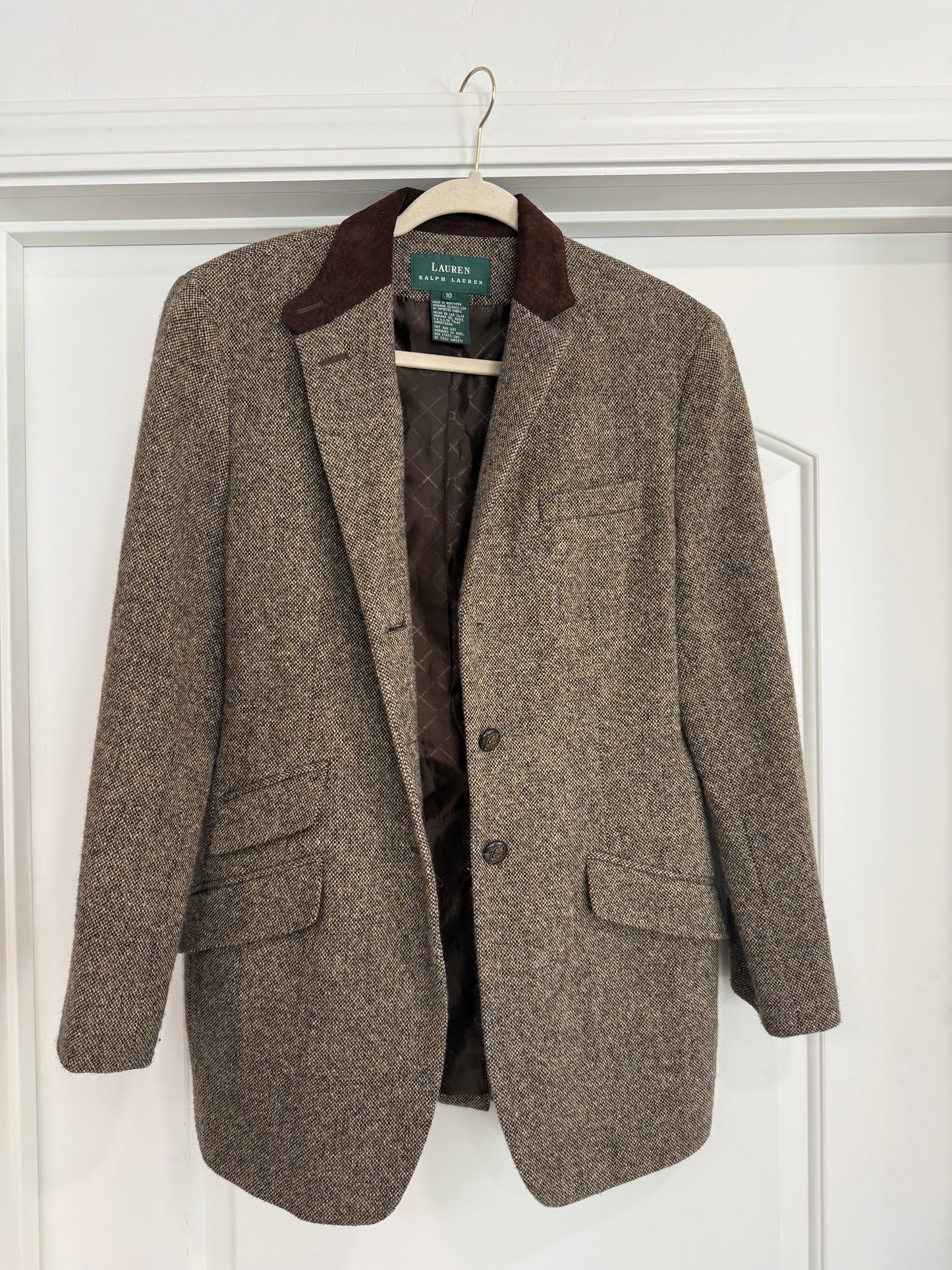 NEW!! Vintage Ralph Lauren Tweed Houndstooth Blazer w/ Velvet Collar Size 10