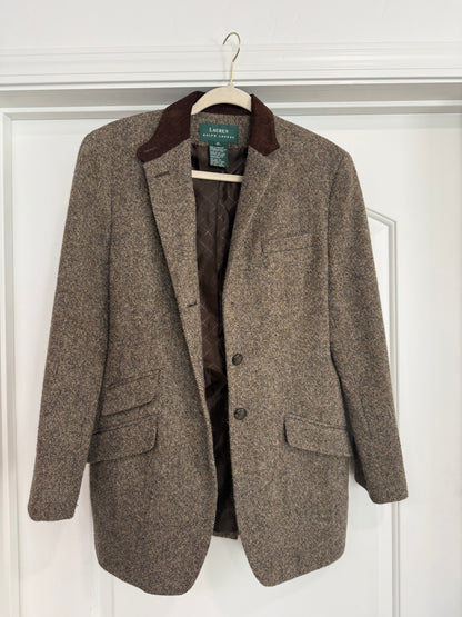 NEW!! Vintage Ralph Lauren Tweed Houndstooth Blazer w/ Velvet Collar Size 10