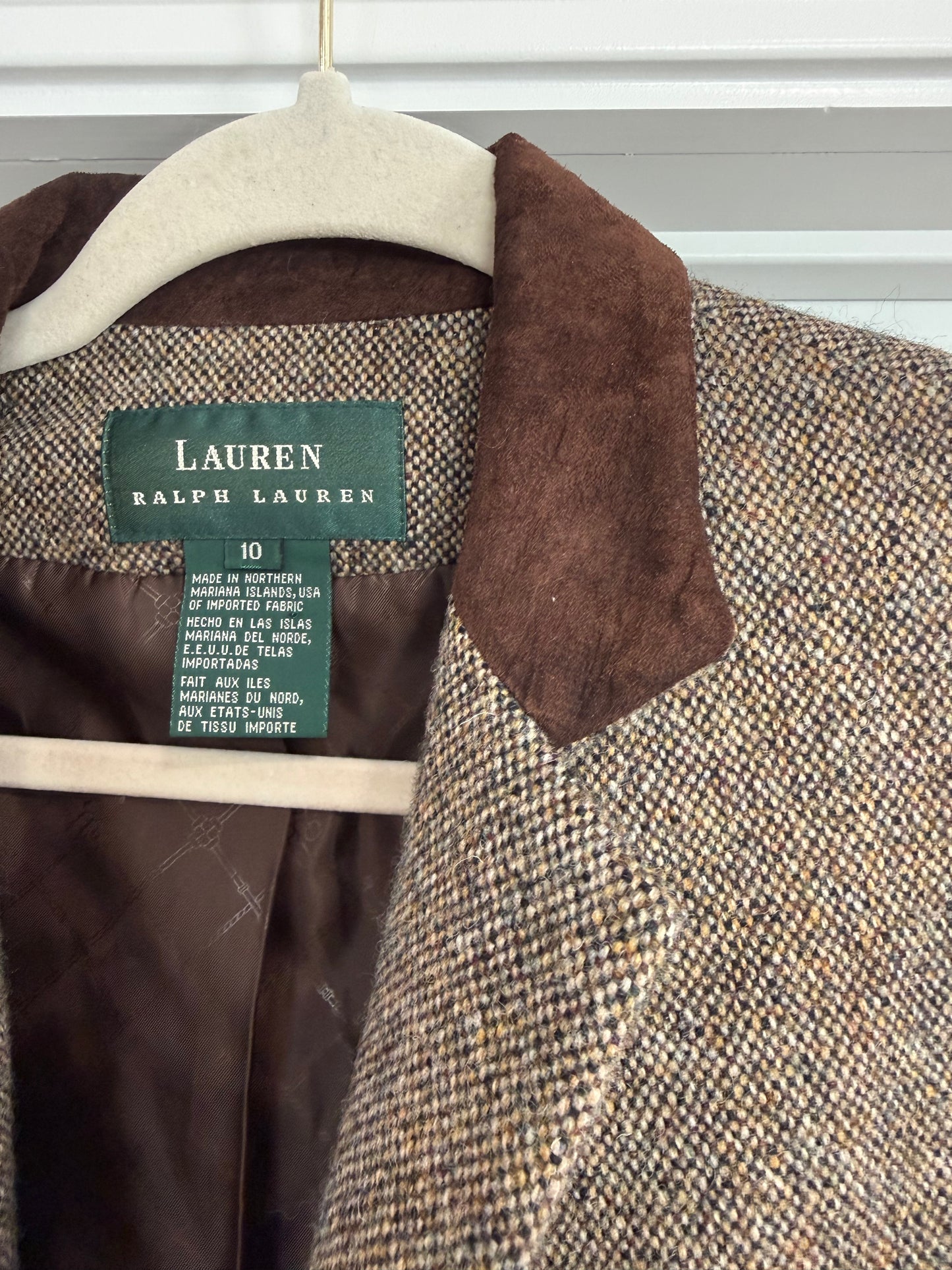NEW!! Vintage Ralph Lauren Tweed Houndstooth Blazer w/ Velvet Collar Size 10