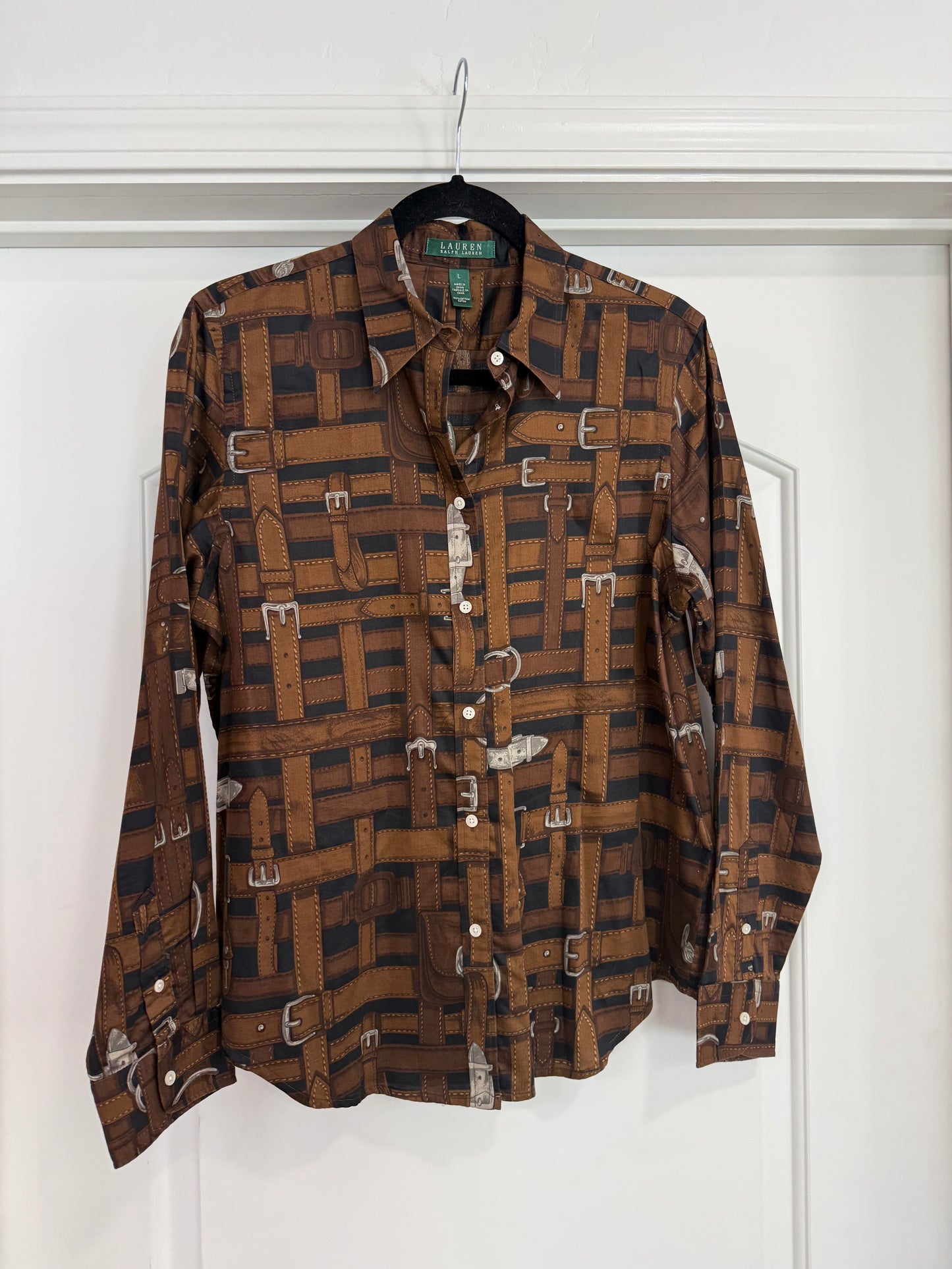 NEW!! Vintage Ralph Lauren Belt And Buckle Trompe L’oeil Archival Shirt Size Medium (fits like a small)