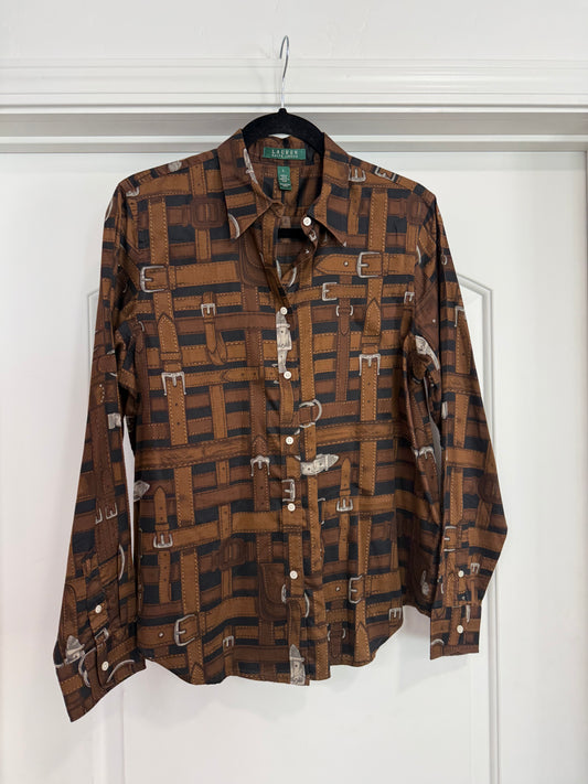 NEW!! Vintage Ralph Lauren Belt And Buckle Trompe L’oeil Archival Shirt Size Medium (fits like a small)
