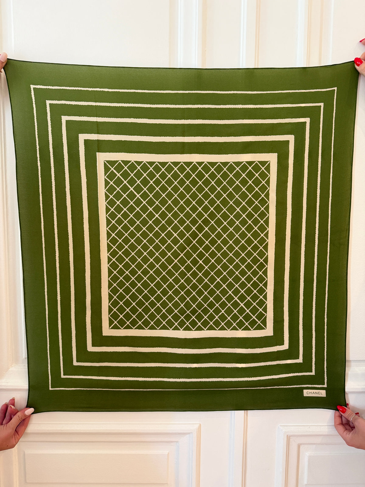 Vintage Chanel Green Silk Scarf