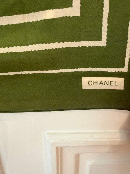 Vintage Chanel Green Silk Scarf