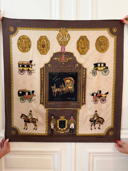 Vintage Celine Brown Carriages Silk Scarf