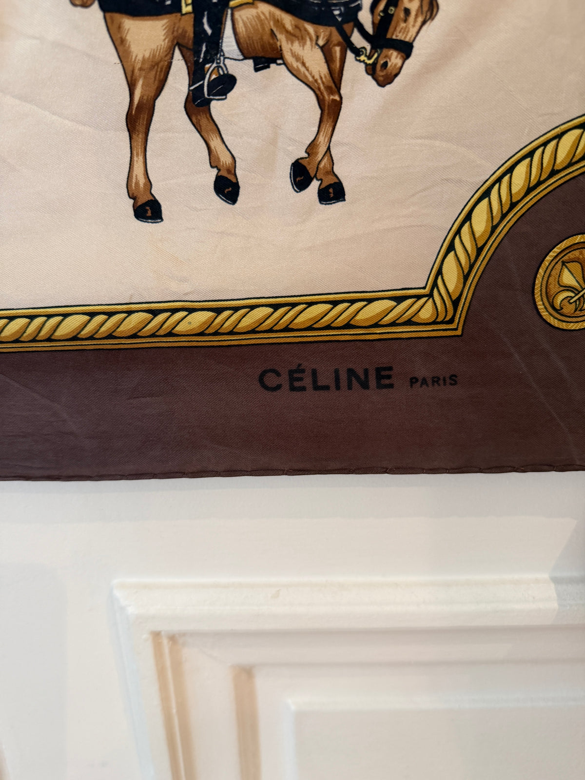 Vintage Celine Brown Carriages Silk Scarf
