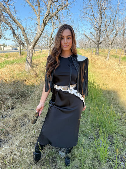 BEST SELLER!! Cowhide Fringe Shawl in Black