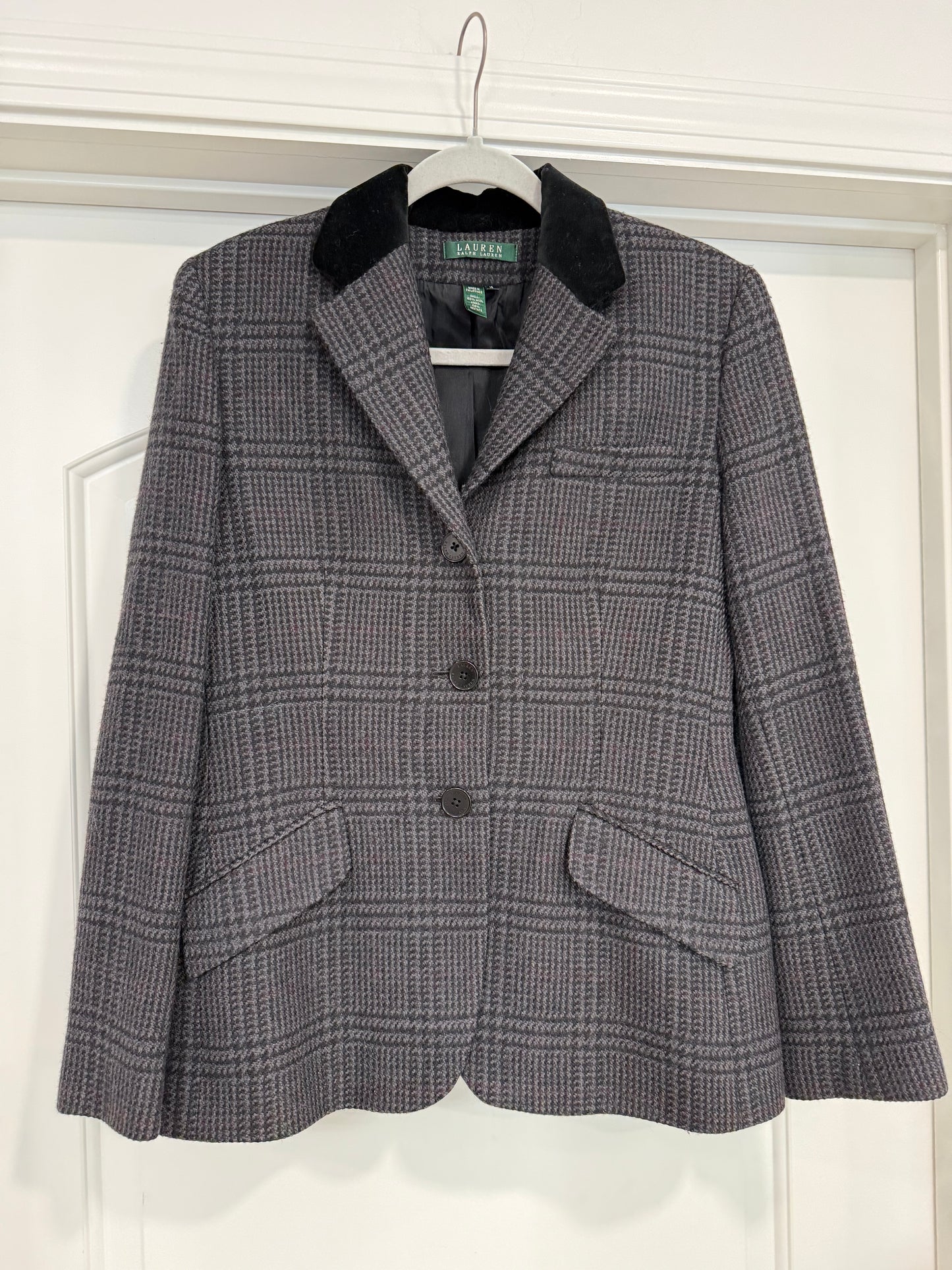 NEW!! Vintage Ralph Lauren Black Plaid Wool Blazer Size 10