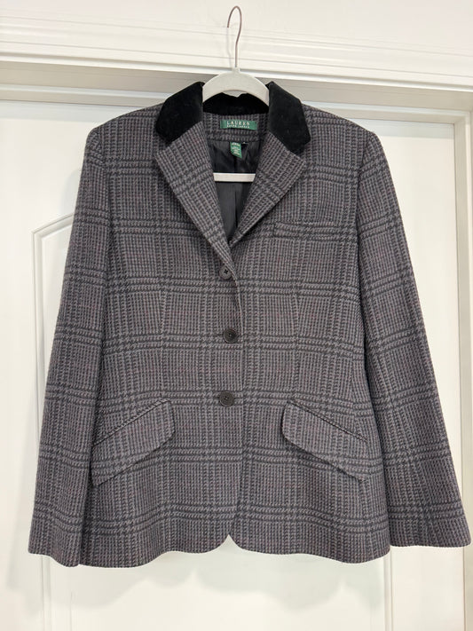 NEW!! Vintage Ralph Lauren Black Plaid Wool Blazer Size 10
