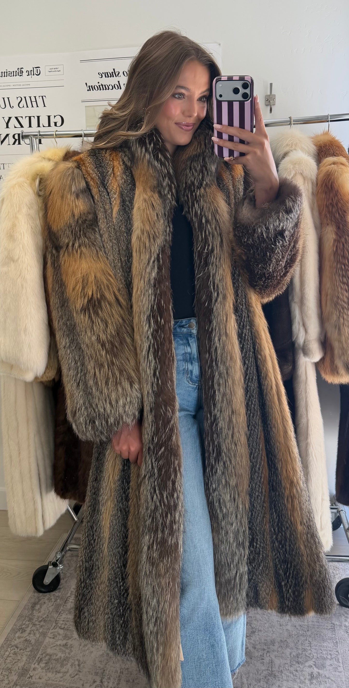 #59 Vintage Cross Fox Coat Size XS/S