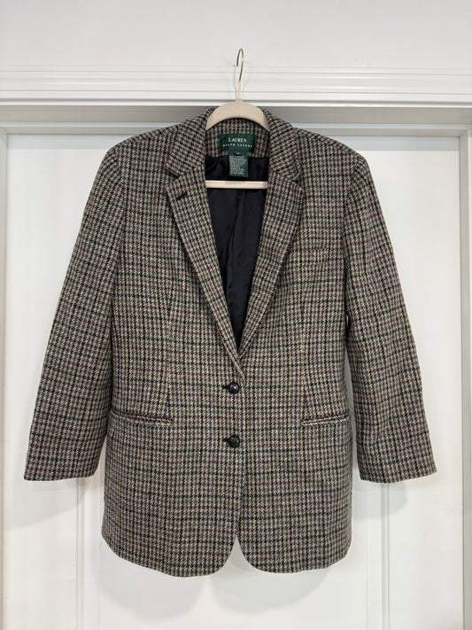 NEW!! Vintage Ralph Lauren Wool Tweed Houndstooth Blazer Size 12
