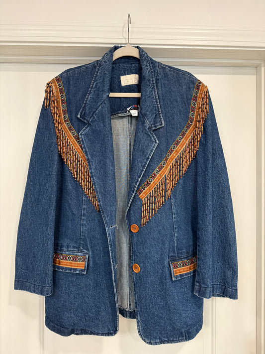 NEW!! Vintage Denim Beaded Blazer Size Large