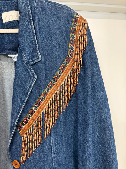 NEW!! Vintage Denim Beaded Blazer Size Large