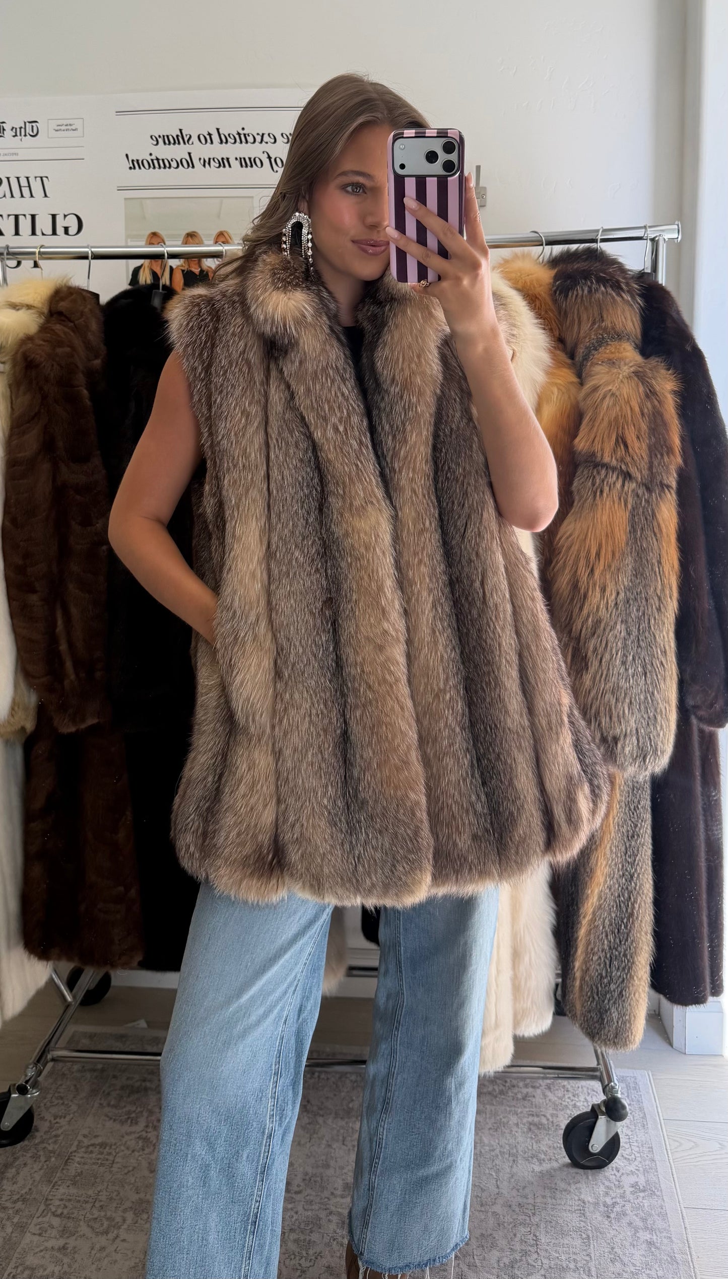 #60 Vintage Crystal Fox Vest Size Medium