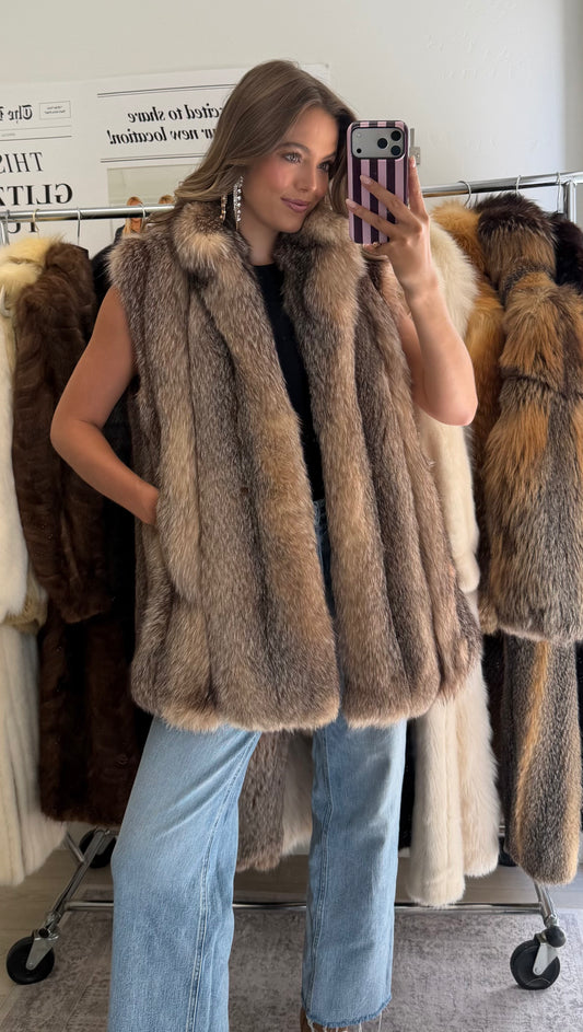 #60 Vintage Crystal Fox Vest Size Medium