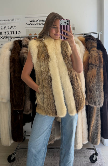 #62 Vintage Coyote Vest w/ Fox Trim Size Medium