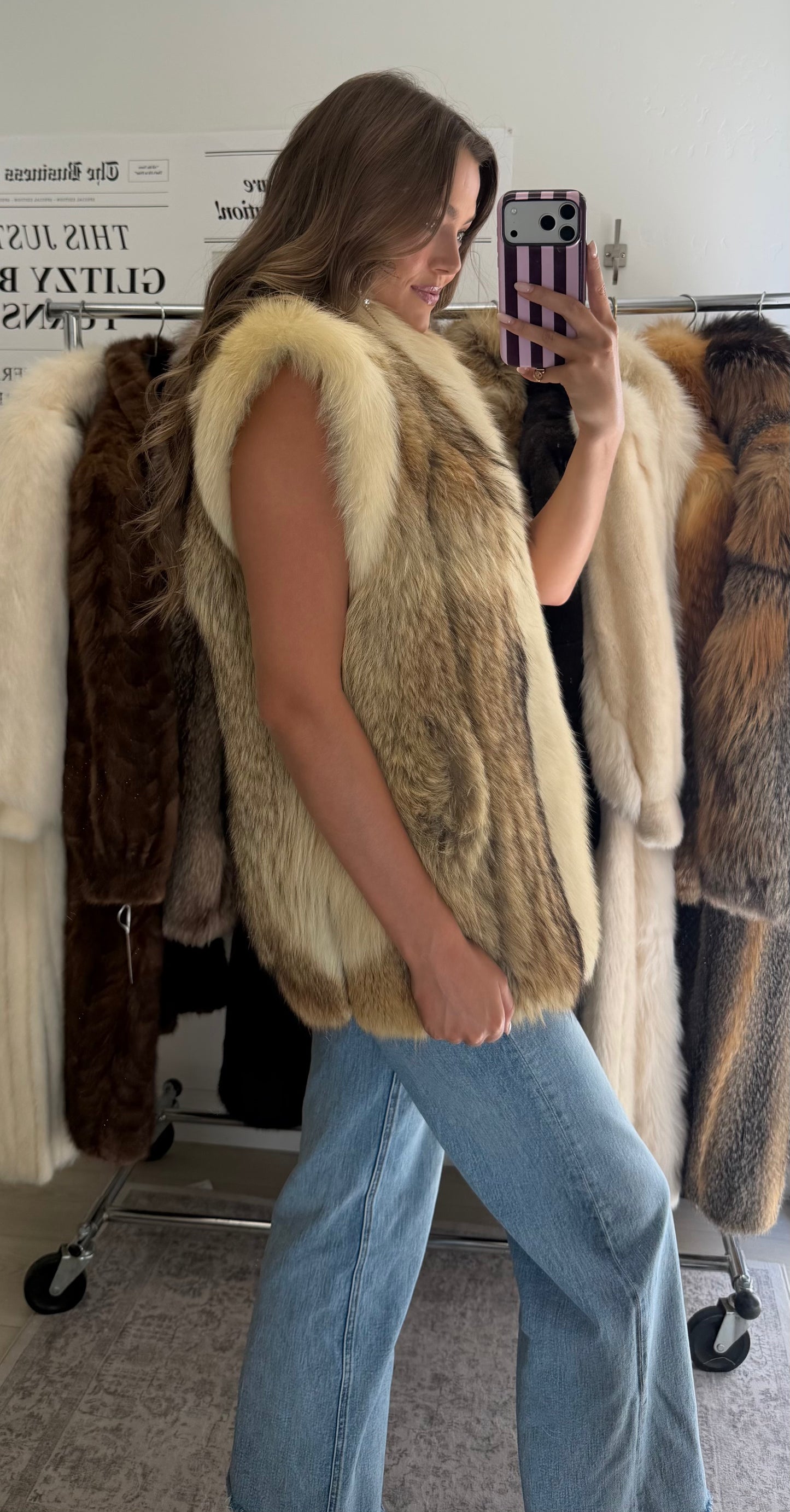 #62 Vintage Coyote Vest w/ Fox Trim Size Medium