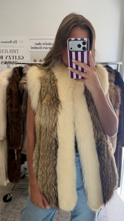 #62 Vintage Coyote Vest w/ Fox Trim Size Medium