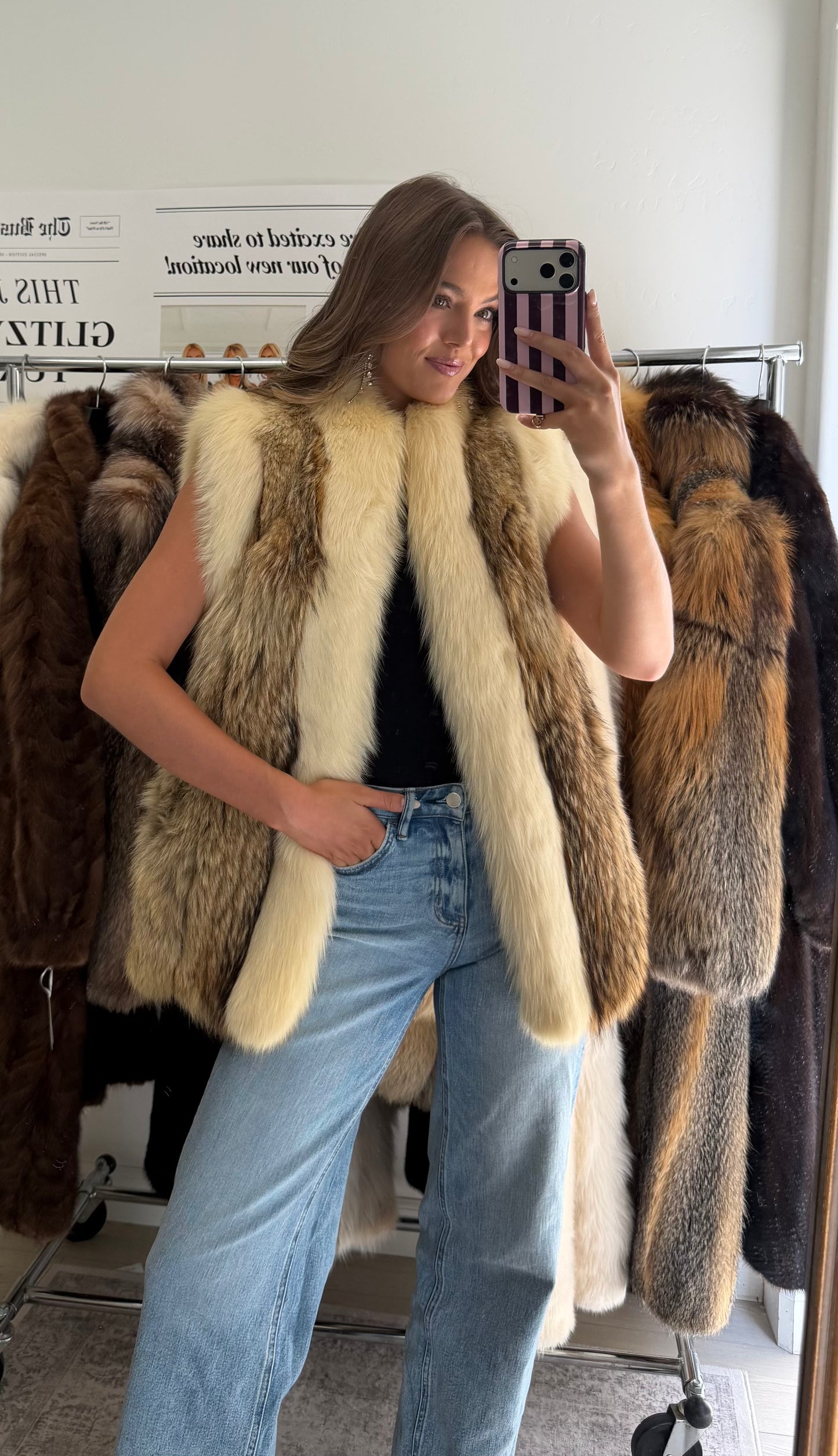 #62 Vintage Coyote Vest w/ Fox Trim Size Medium